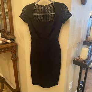 NWT~BANANA REPUBLIC Roland Mouret Black Caged Lattice Lace Party Dress Size 0